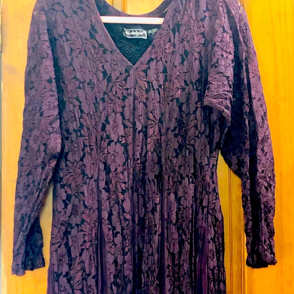 Beautiful 90s Nostalgia Long Sleeve Full Godet Skirt Lace Dress Soft Grunge